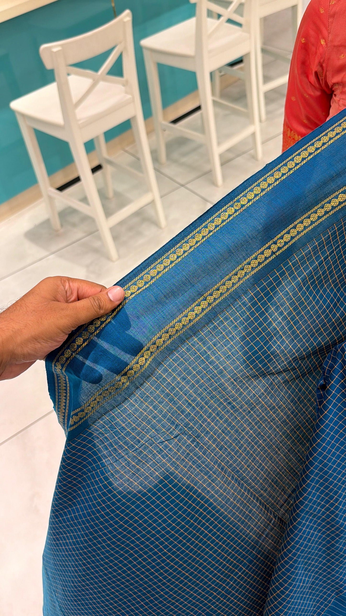 Blue Kalyani Cotton Check Saree SL236