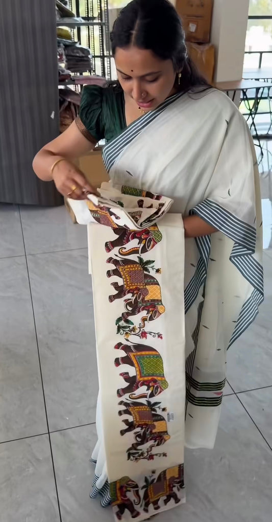 Elephant Print Set Mundu Single 2.80 M (SL115)