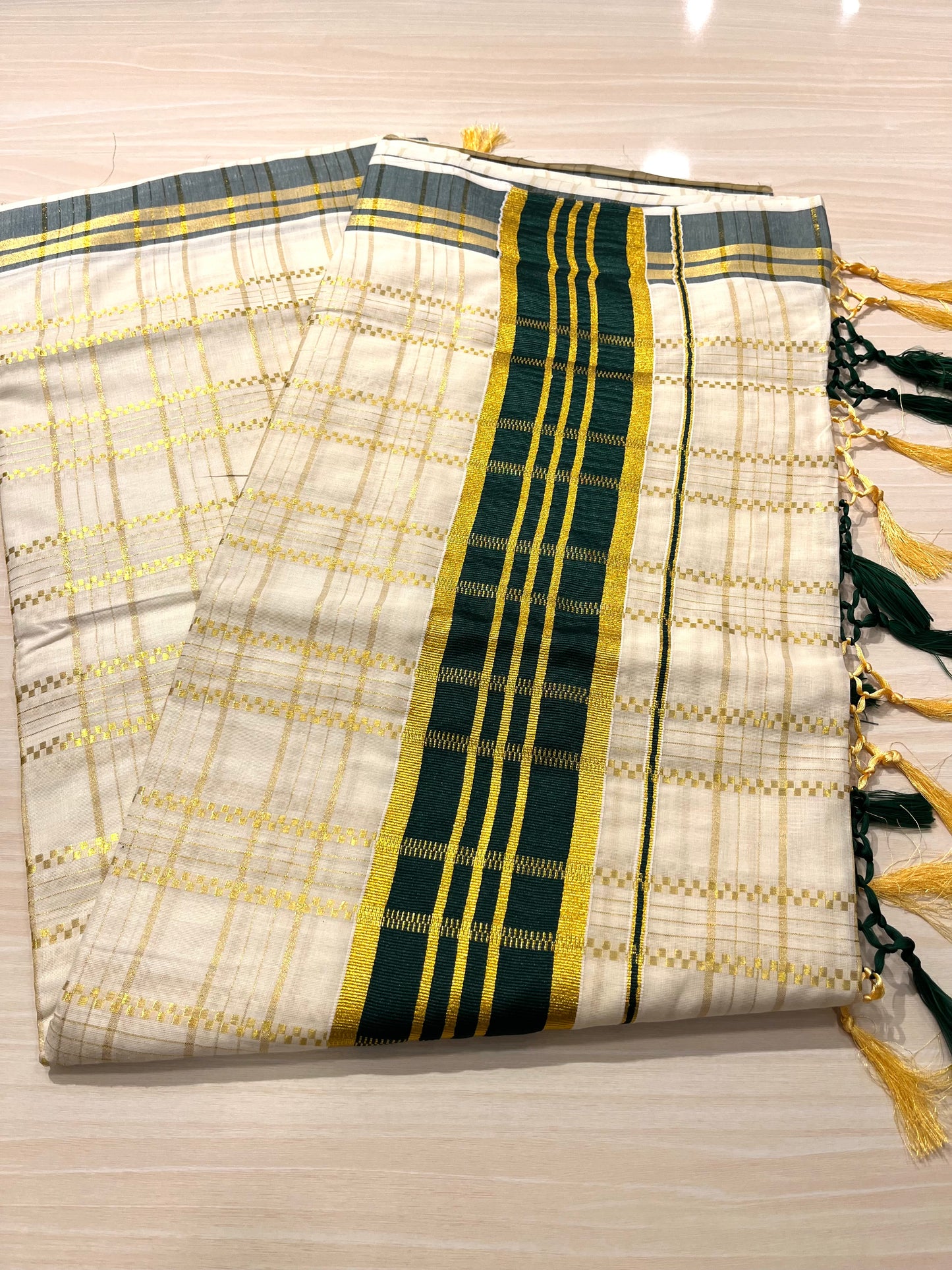 Cotton Check Green Saree SL142
