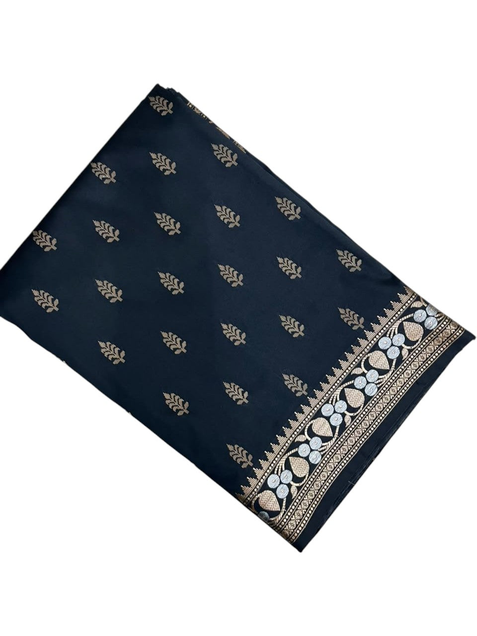 Southloom Satin Banarasi Silk Saree with Woven Work on Body and Borders In Black