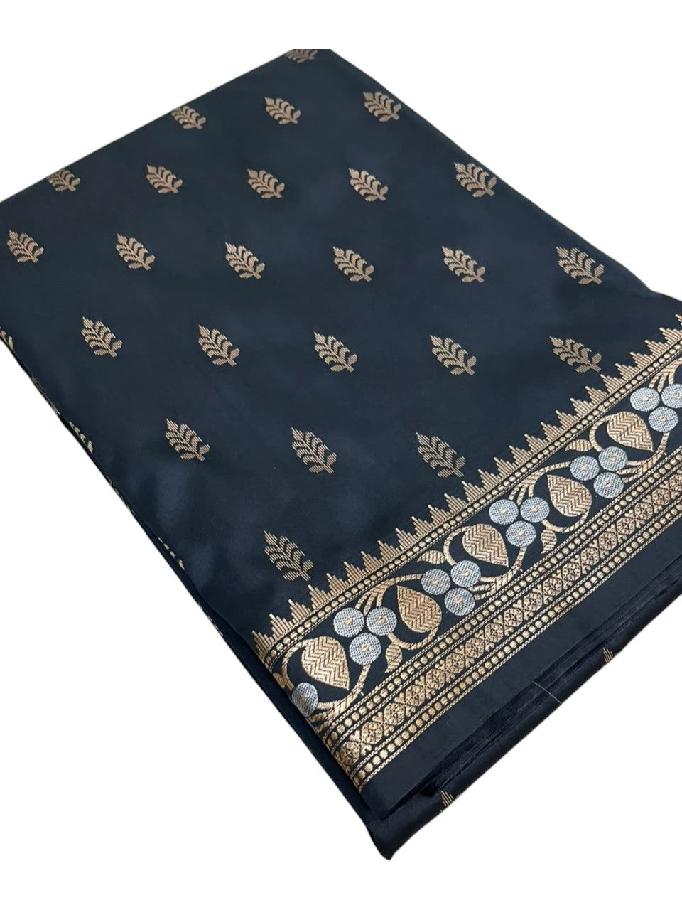 Southloom Satin Banarasi Silk Saree with Woven Work on Body and Borders In Black