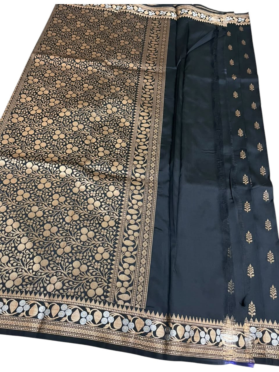 Southloom Satin Banarasi Silk Saree with Woven Work on Body and Borders In Black