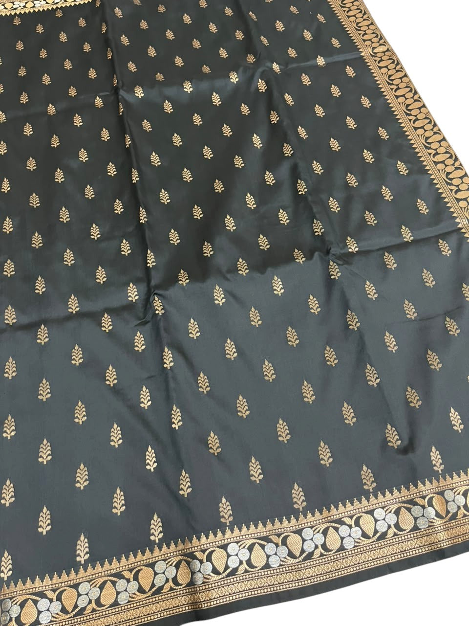Southloom Satin Banarasi Silk Saree with Woven Work on Body and Borders In Black