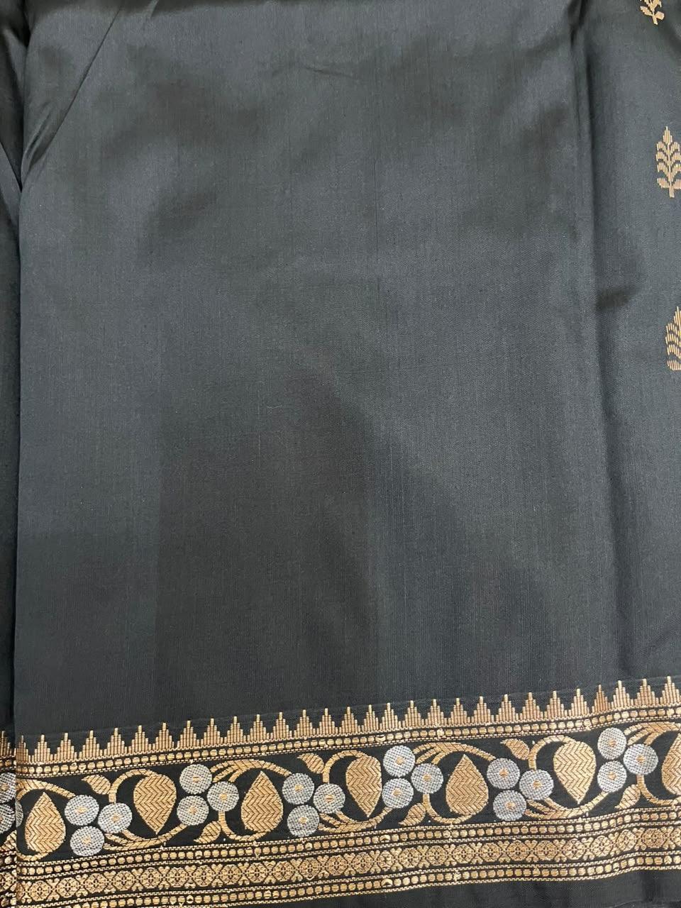 Southloom Satin Banarasi Silk Saree with Woven Work on Body and Borders In Black