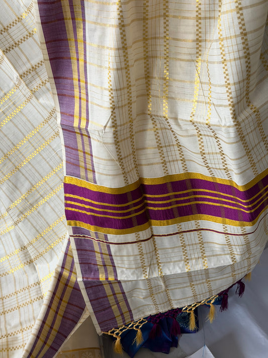 Cotton Check Purple Saree SL141