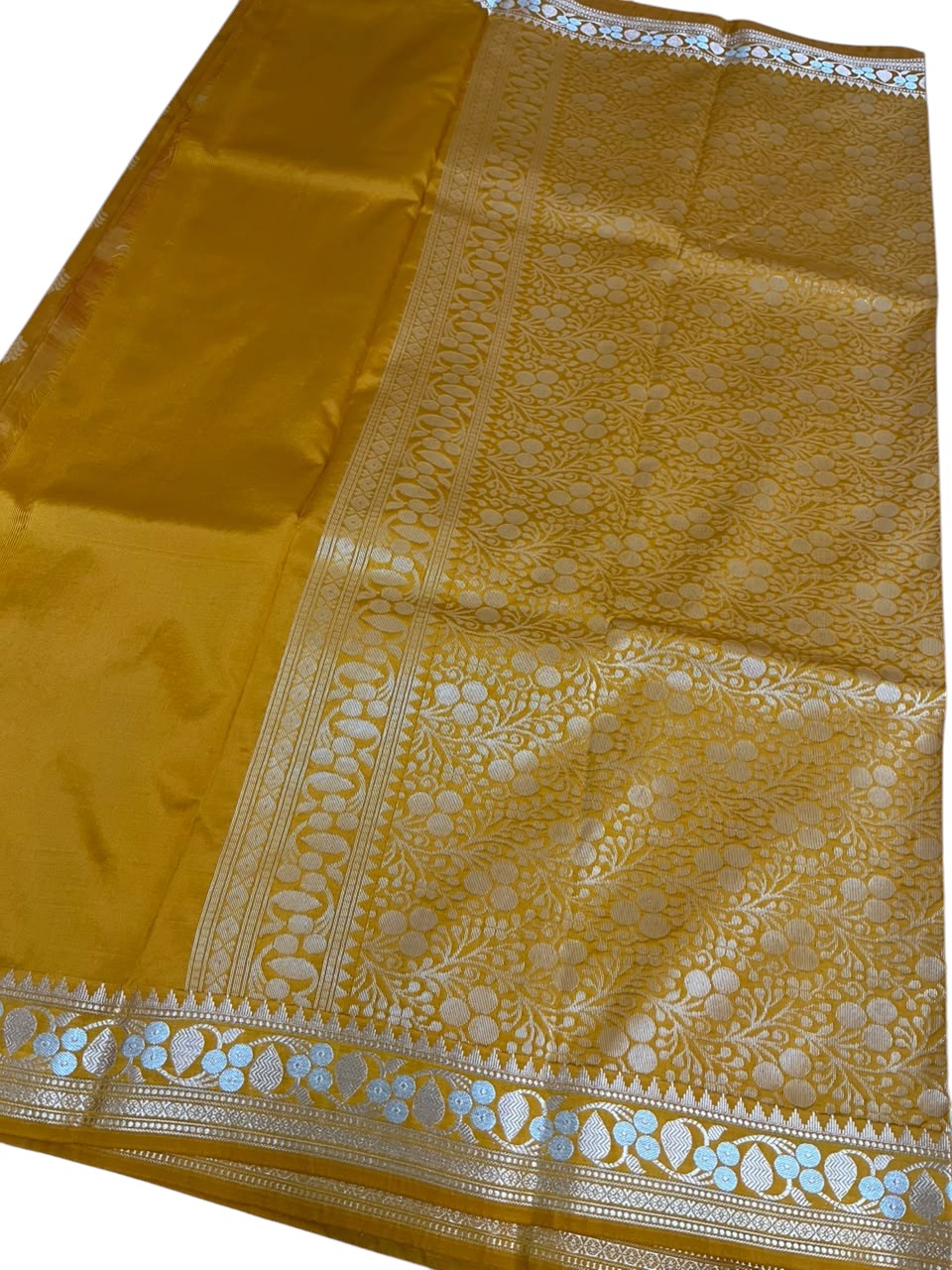 Southloom Satin Banarasi Silk Saree with Woven Work on Body and Borders In Yellow