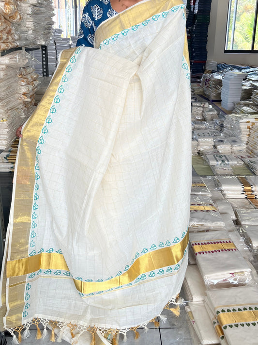 Kerala Cotton Check Saree With Tassels SL179