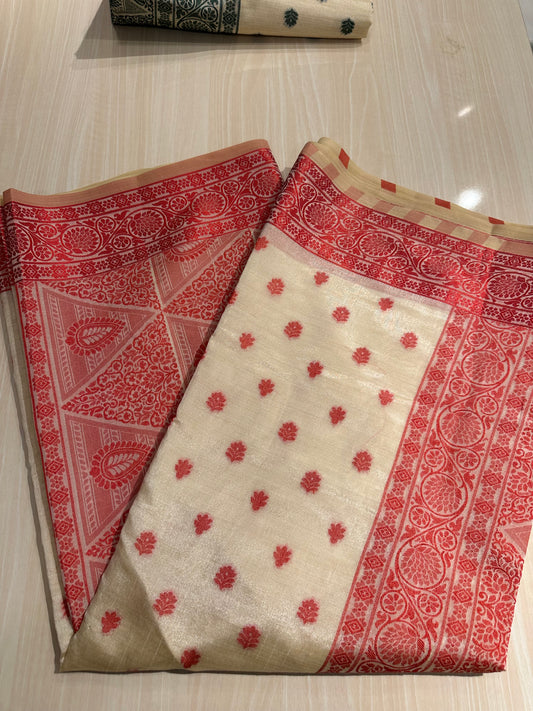 Red Semi Tussar Saree SL0042