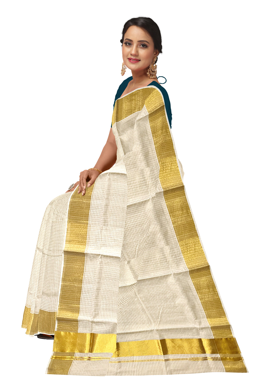 Southloom Handloom Premium Kerala Cotton Saree with Kasavu Micro Check Design Body