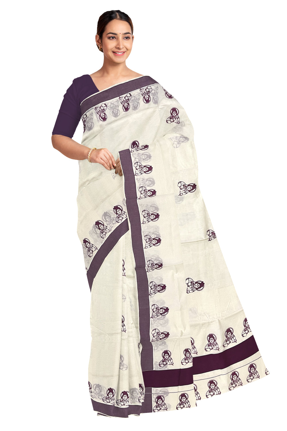 Kerala Saree with hand block printed – Vedhika Fashion Studio