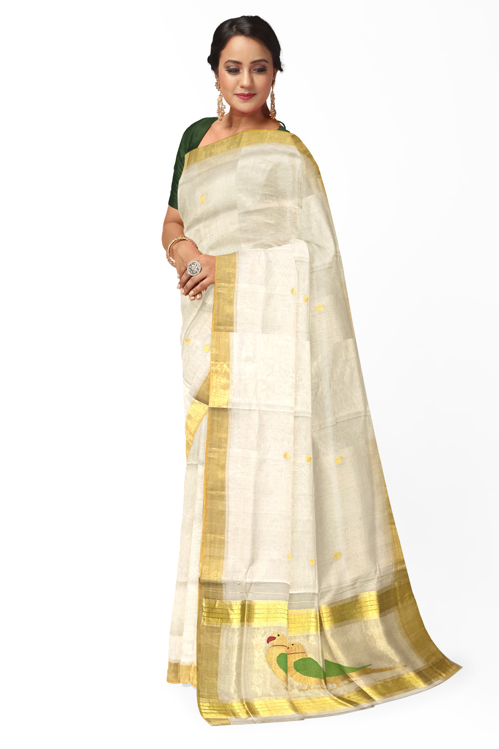 Southloom Original Balaramapuram Handloom Premium Saree with Handwoven Parrot Design