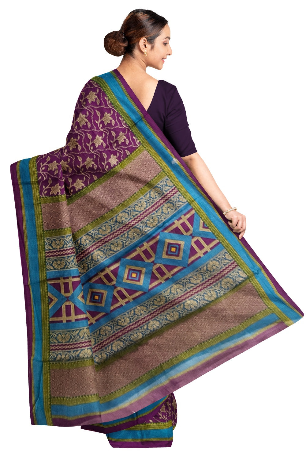 Southloom Cotton Purple Designer Printed Saree