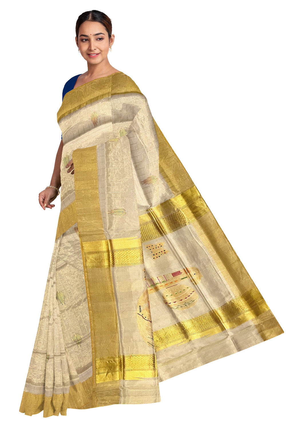 Southloom™ Super Premium Balaramapuram Handloom Tissue Saree with Veena Designs on Munthani