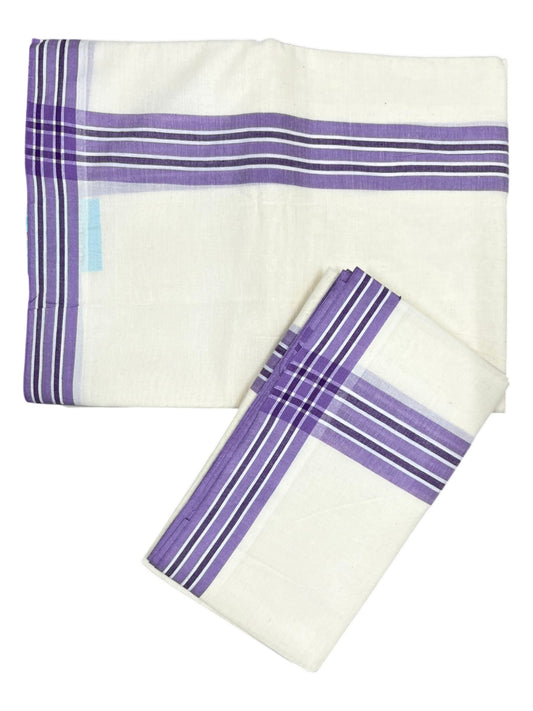 Southloom Pure Cotton Kerala Single Mulloth Set Mundu (Mundum Neriyathum) with Lavender Border