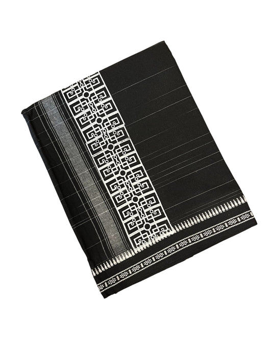 Southloom Black Printed Single Mundu / Otta Mundu / Lungi (South Indian Kerala Dhoti)