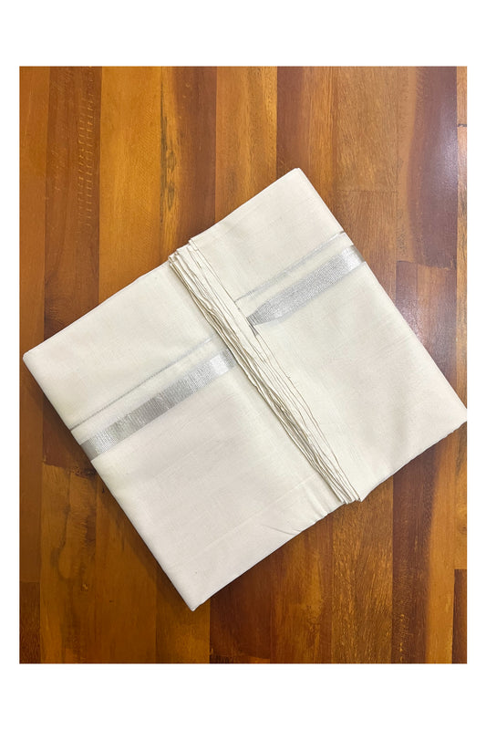 Premium Balaramapuram Handloom Unakkupaavu Cotton Double Mundu with 0.75 inch Silver Kasavu Border (Vishu 2024 Collection)