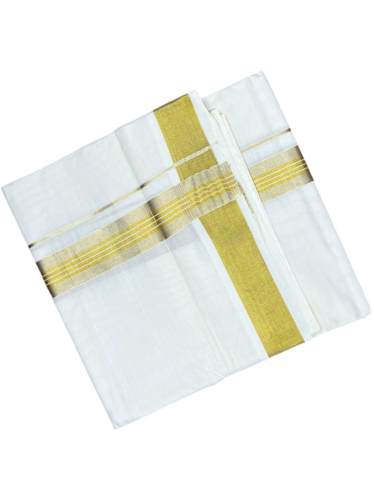 Southloom Kerala Pure Cotton Double Mundu with Gold Kasavu Line Border (South Indian Dhoti)