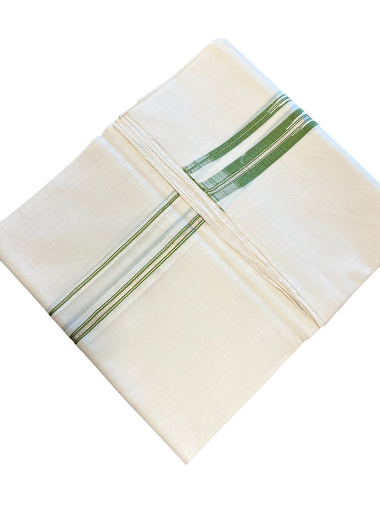 Southloom Premium Handloom Cotton Double Mundu with Silver and Green Chutti Kara Border