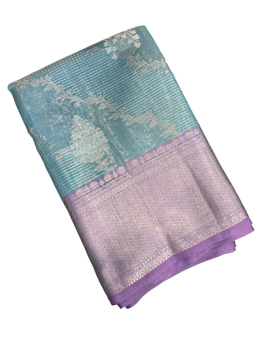 Southloom Tissue Banarasi Silk Saree with Woven Work on Body and Borders (Blue & Lavender)