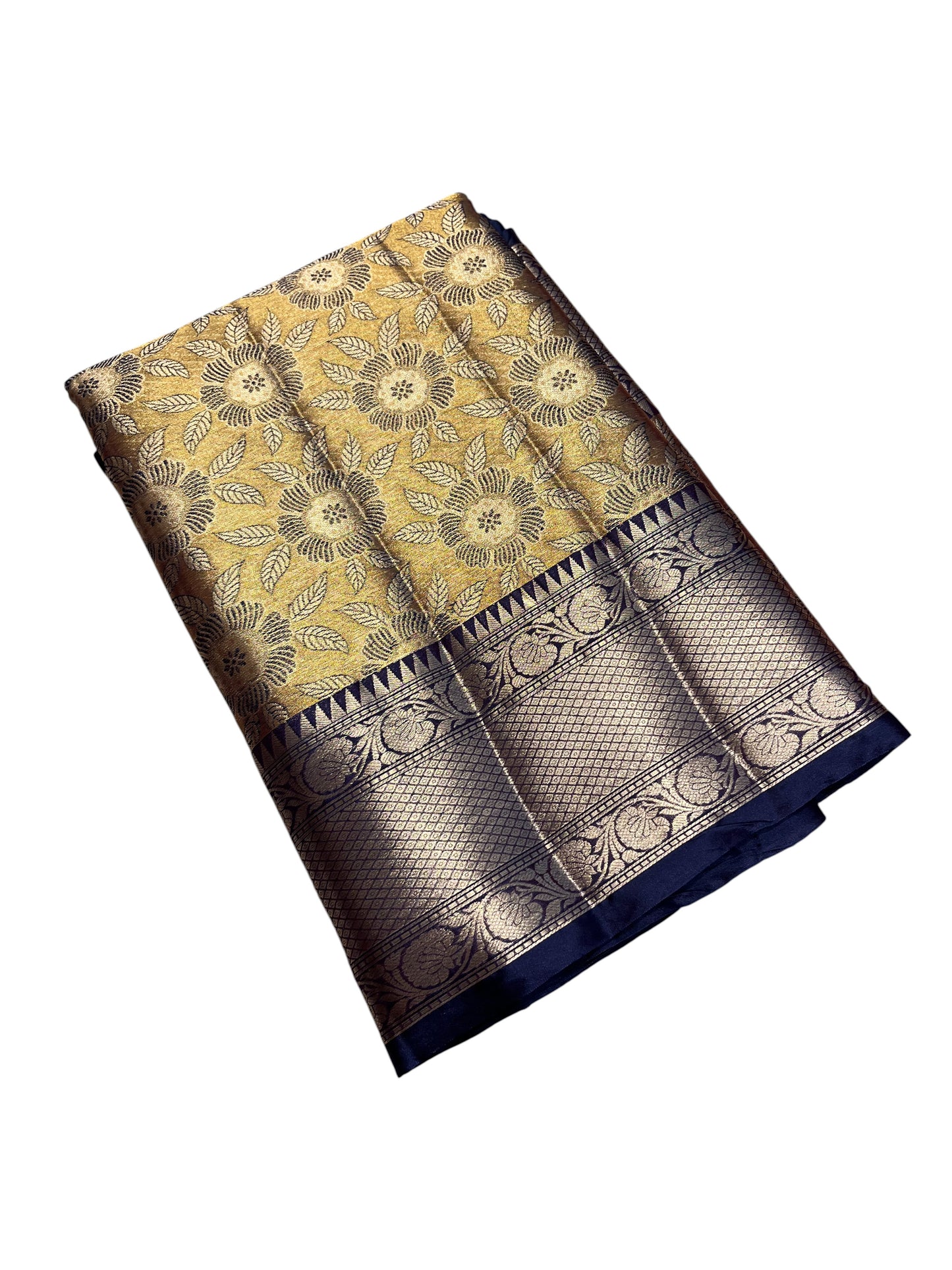 Southloom Semi Banarasi Katan Tissue Saree with Woven Work on Body and Borders (Golden & Blue)