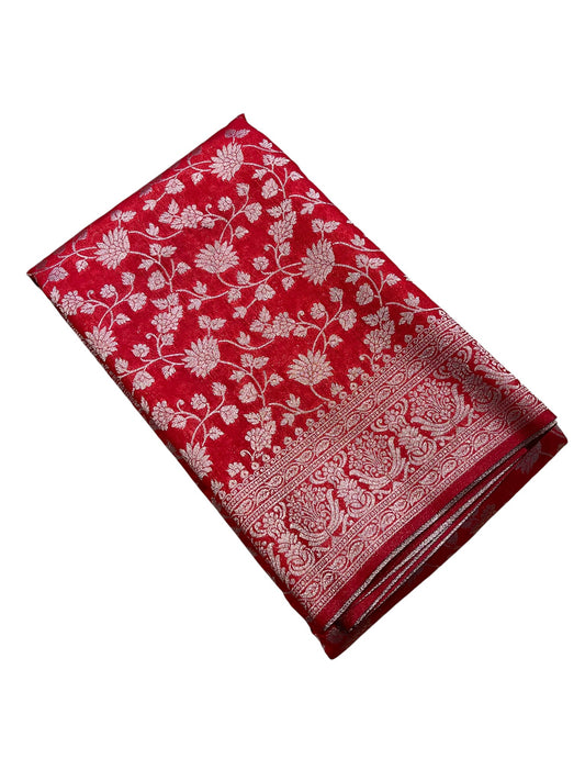 Southloom Pure Banarasi Silk Saree with Woven Work on Body and Borders (Red)