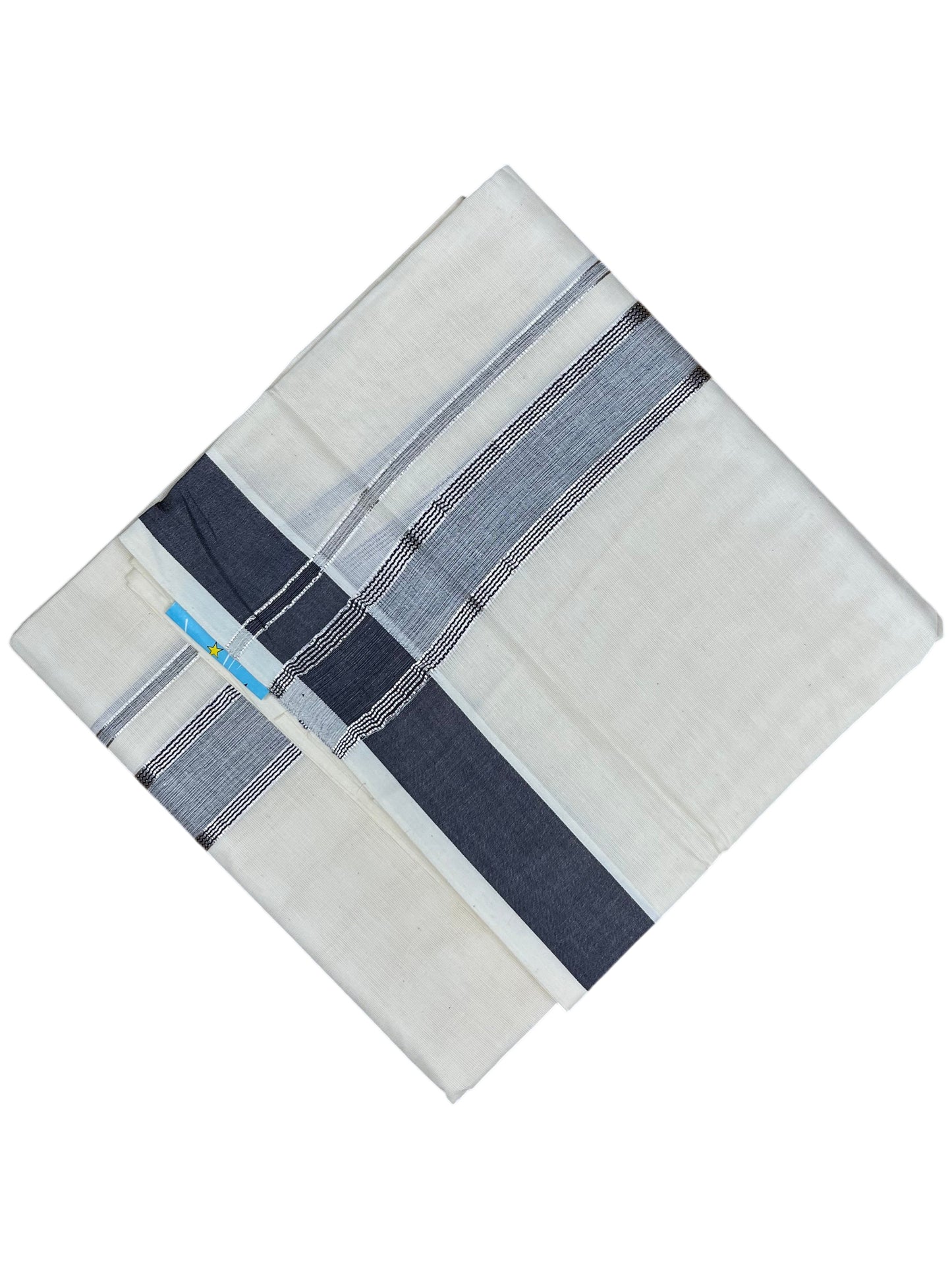 Southloom Kerala Pure Cotton Double Mundu with Silver Lines and Black Border with (South Indian Dhoti)
