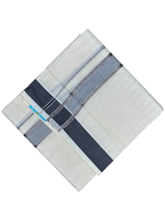 Southloom Kerala Pure Cotton Double Mundu with Silver Lines and Black Border with (South Indian Dhoti)