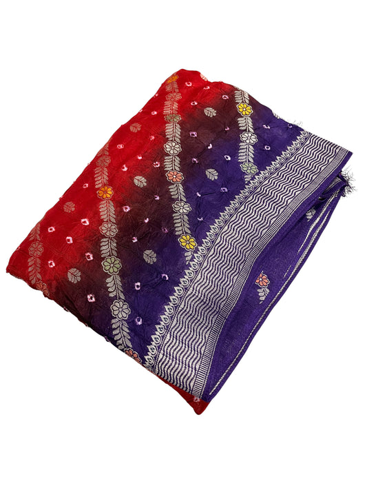 Southloom Pure Banarasi Silk Saree with Woven Work on Body and Borders (Red & Blue)