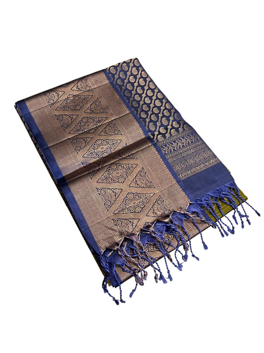 Southloom Pure Handloom Bridal Kanchipuram Silk Saree with Korvai Work (Blue & Green)