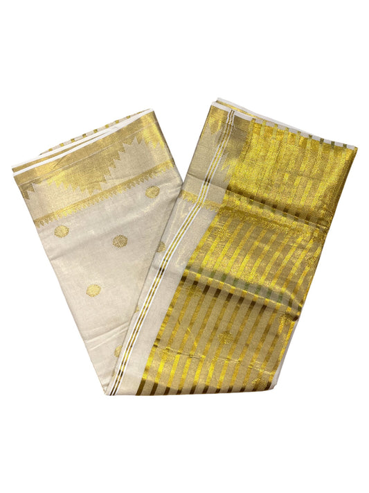 Southloom Tissue Kasavu Saree with Woven Butta Works Across Body and Temple Border