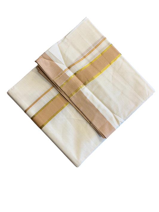 Southloom Pure Cotton Mundu with Gold Kasavu and Beige Colour Border (South Indian Kerala Dhoti)