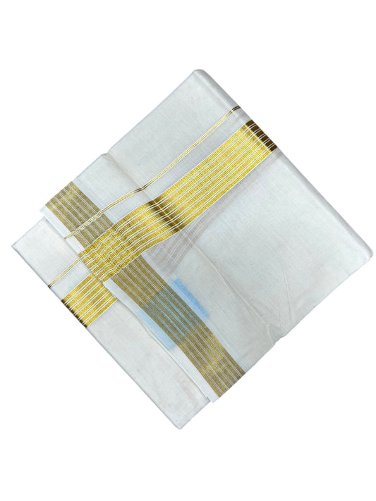 Southloom Kerala Pure Cotton Double Mundu with Gold Kasavu and Border (South Indian Dhoti)