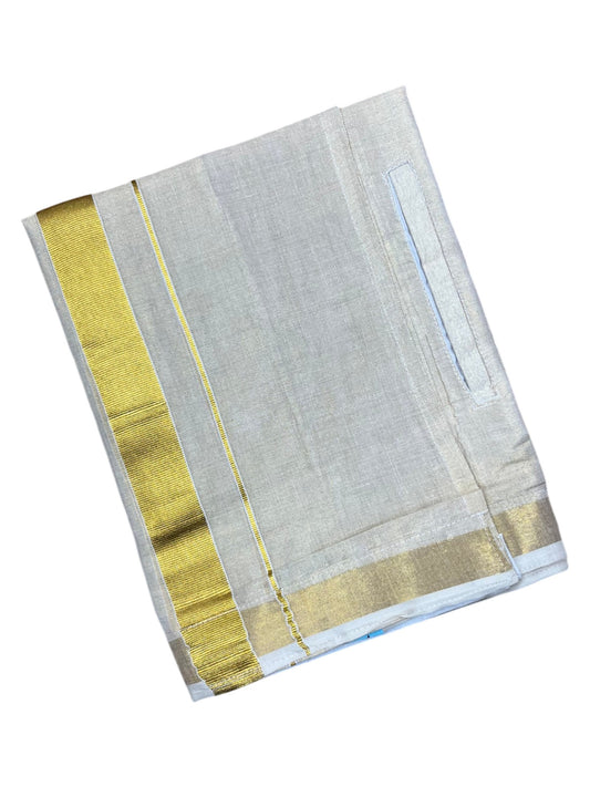 Southloom Kerala Tissue VELCRO Double Mundu with Gold Kasavu Border (South Indian Kerala Dhoti)