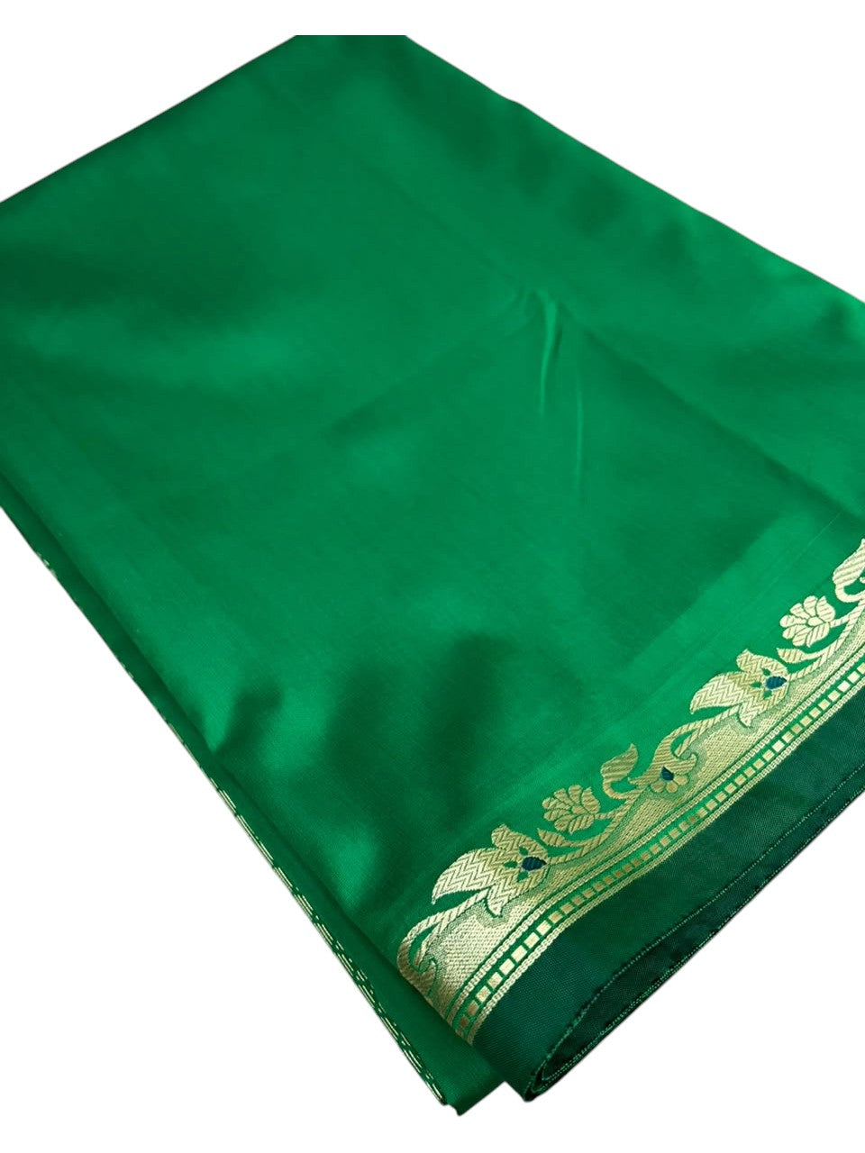 Southloom Satin Banarasi Silk Saree with Woven Work on Borders In Green