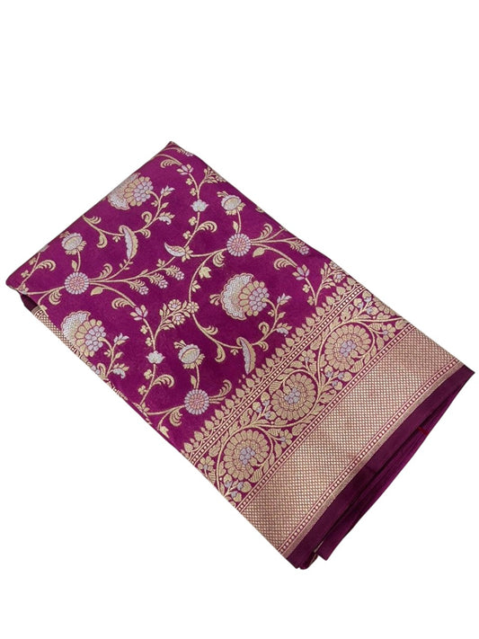 Southloom Pure Banarasi Silk Saree with Woven Work on Body and Borders (Purple)