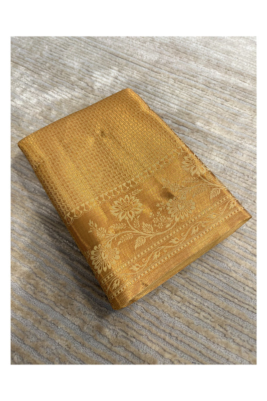 Southloom Brocade Silk Bridal Saree WIth Woven Borders And Blouse Piece in Gold And Yellow