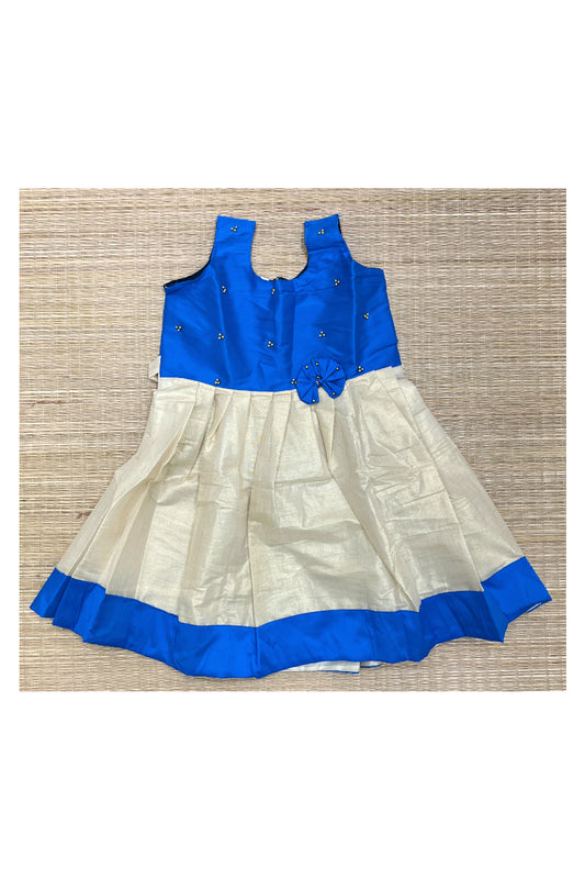 Southloom Kerala Tissue Frock with Blue Bead Work Designs for Kids (5 Years)