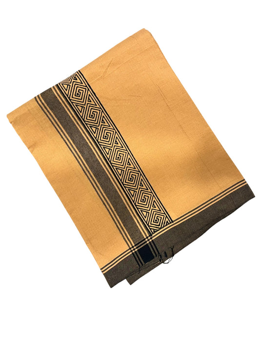 Southloom Saffron (Kaavi) Black Printed Single Mundu / Lungi (South Indian Kerala Dhoti)