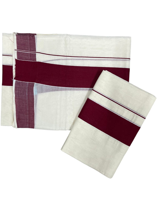 Southloom Kerala Cotton Mundum Neriyathum Single (Set Mundu) with Maroon Border 2.80 Mtrs