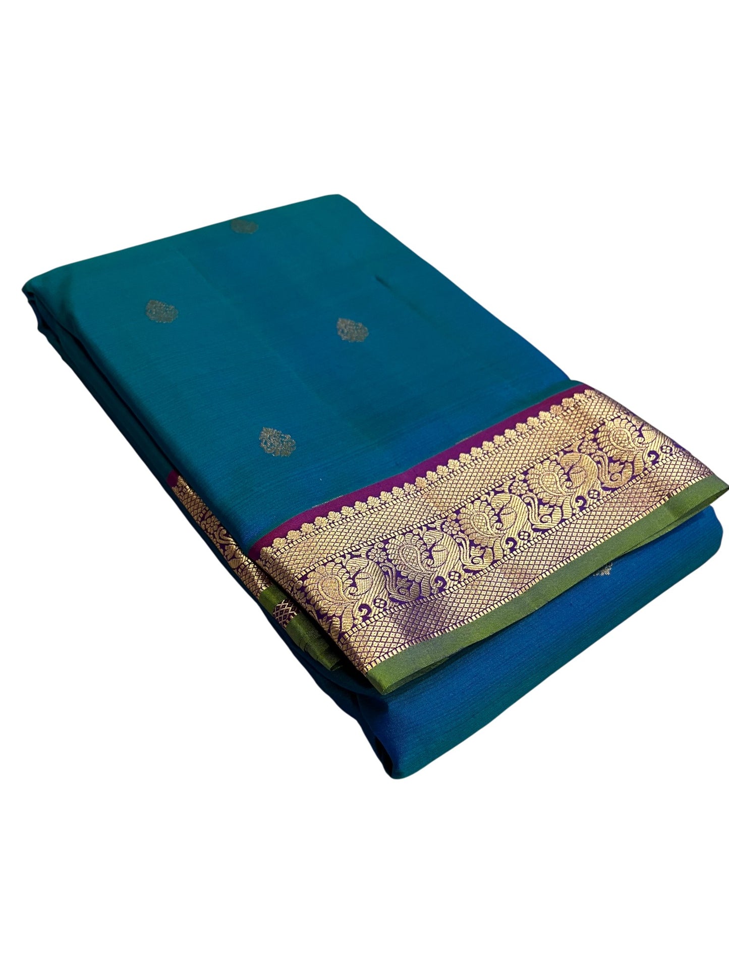 Southloom Pure Handloom Bridal Kanchipuram Silk Saree with Korvai Work (Blue & Violet)