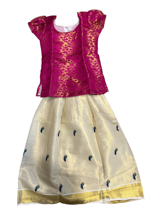 Southloom Kerala Tissue Kasavu Pavada Blouse  for Kids