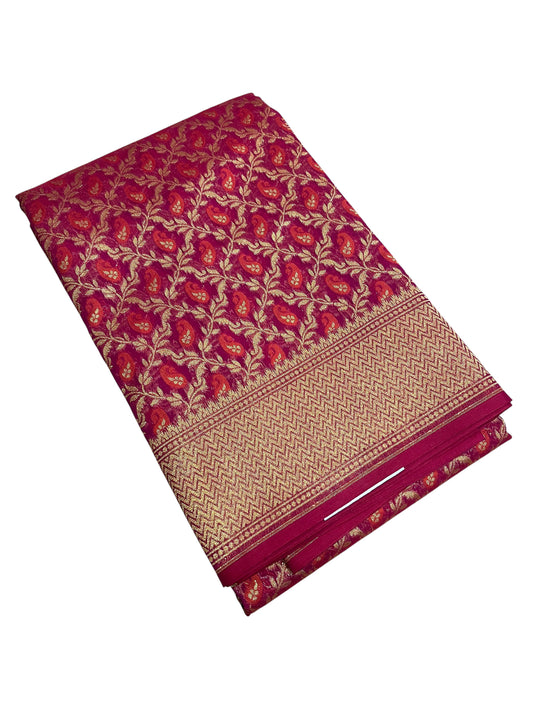 Southloom Cotton Banarasi Silk Saree with Woven Work on Body and Borders (Magenta)
