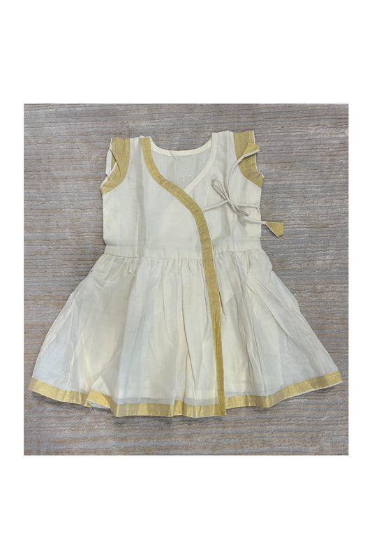 Southloom Premium Kasavu Frock in Balaramapuram Handloom Fabric for Girls