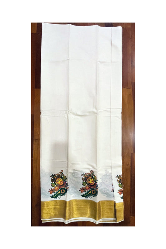 Kerala Pure Cotton Material with Mural Painted Design and Kasavu Border (4 meters)