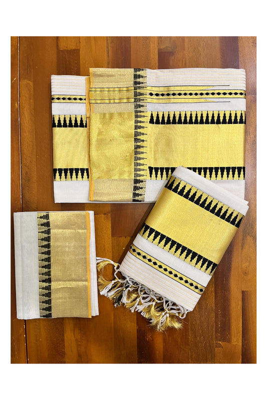 Southloom Super Premium Balaramapuram Handloom Unakkupaavu Cotton Set Mundu with Black Temple Border