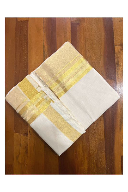 Southloom Premium Handloom Pure Cotton Wedding Mundu with Tissue Kasavu on Border (South Indian Kerala Dhoti)