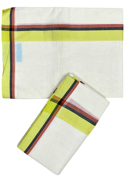 Southloom Kerala Mulloth Cotton Single Mundum Neriyathum with Multicolor Border In 2.80 Mtrs