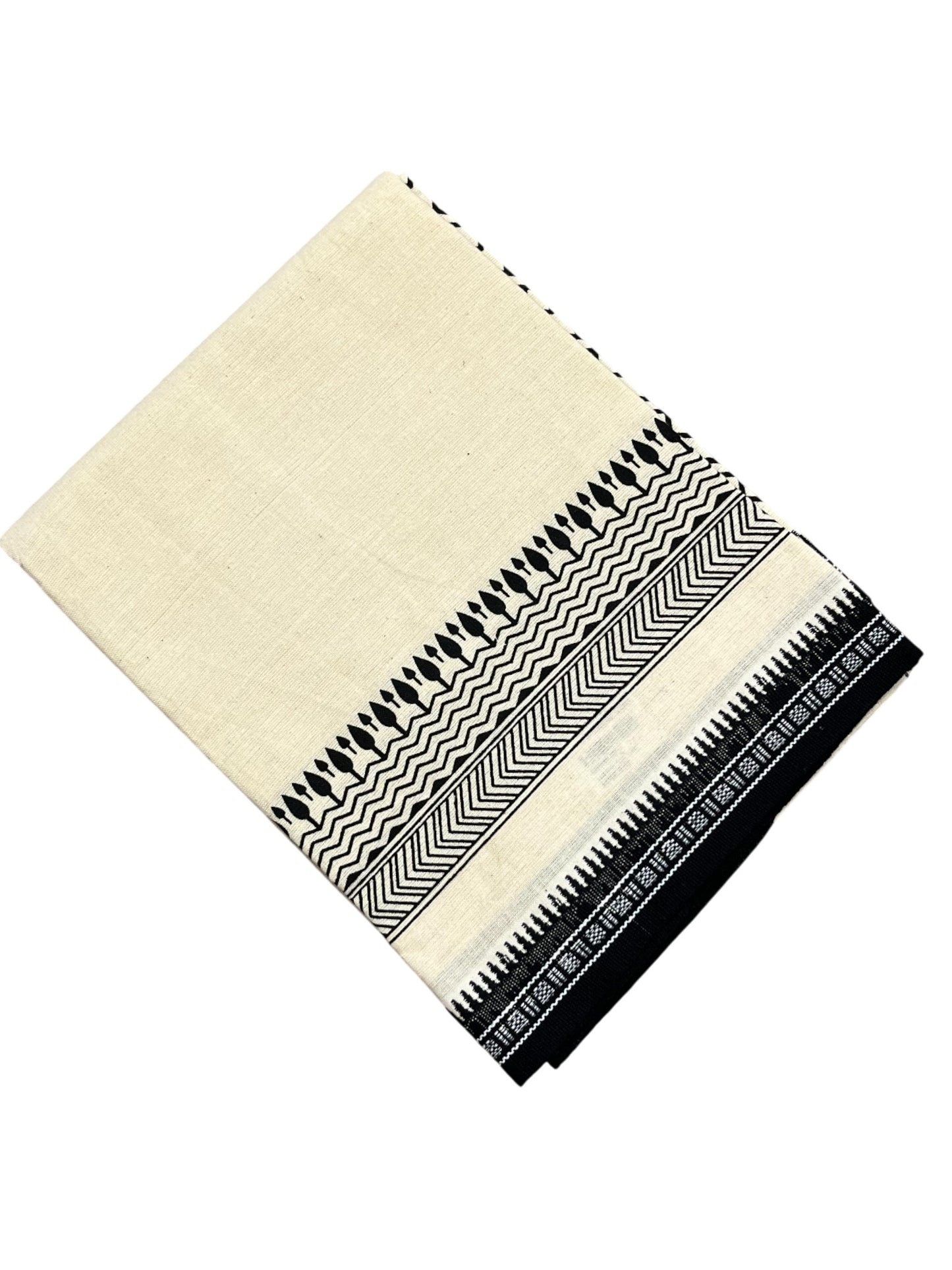 Southloom Off White And Black Printed Single Mundu / Otta Mundu / Lungi (South Indian Kerala Dhoti)