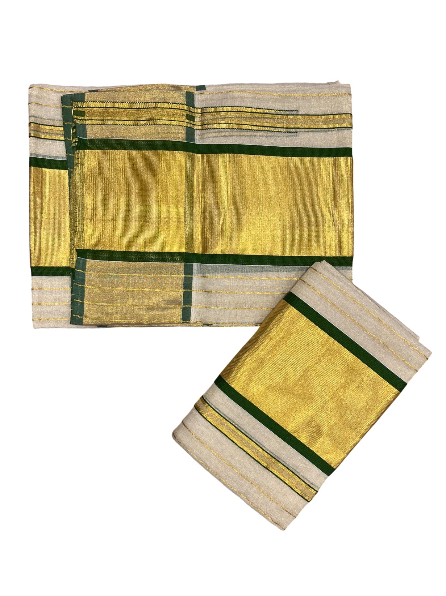 Southloom Premium Handloom Set Mundu with Kasavu and  Green Border (2.80 Mtr)