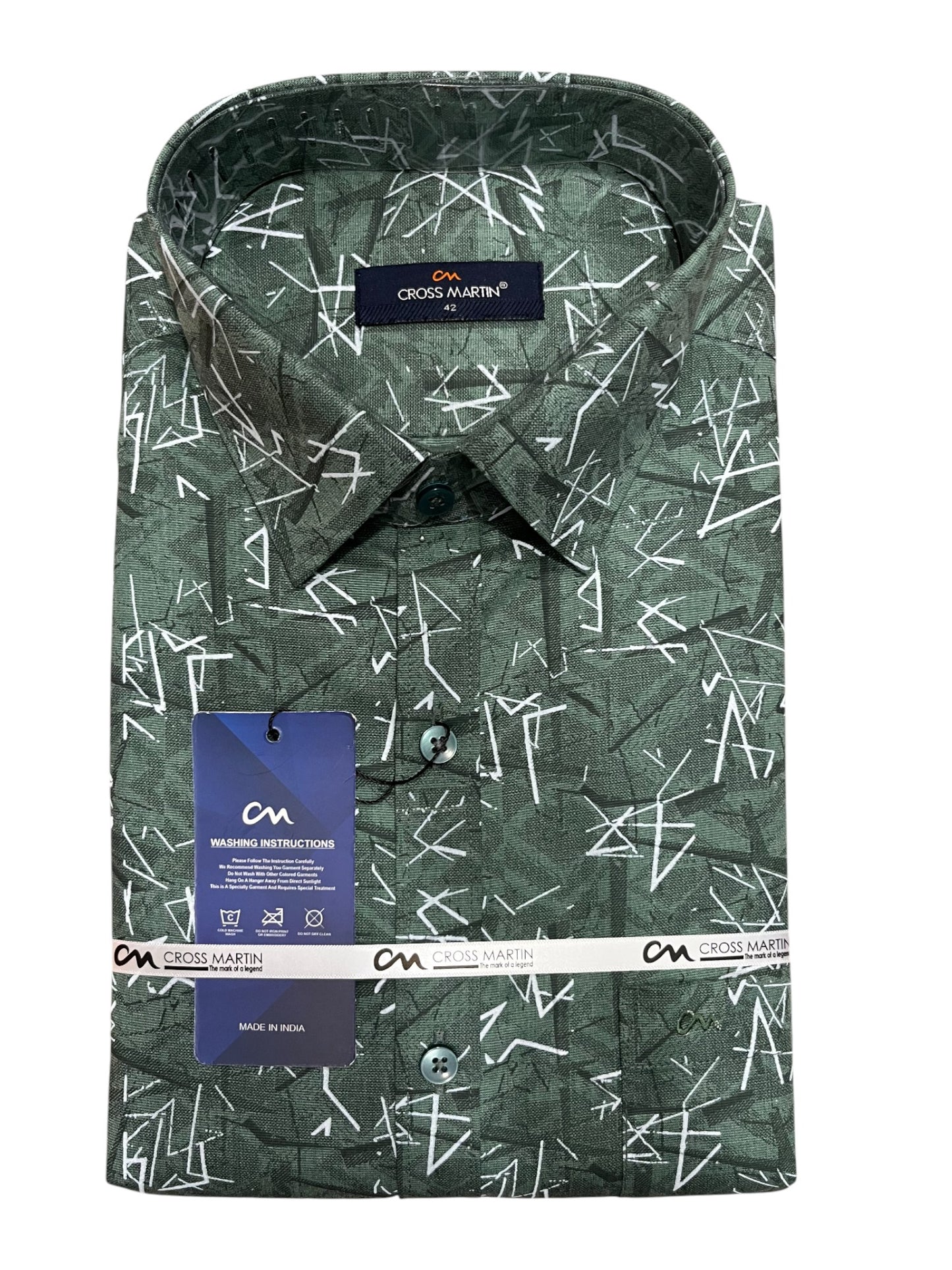 Southloom Pure Cotton Green Printed Shirt (42 FS)